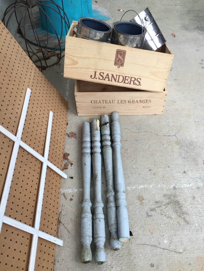 Table legs, wine crates, paint cans for repurposing from bulk trash day - thediybungalow.com