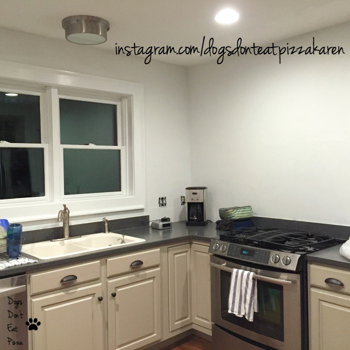 kitchen with one coat of paint and trim finished - Dogs Don't Eat Pizza