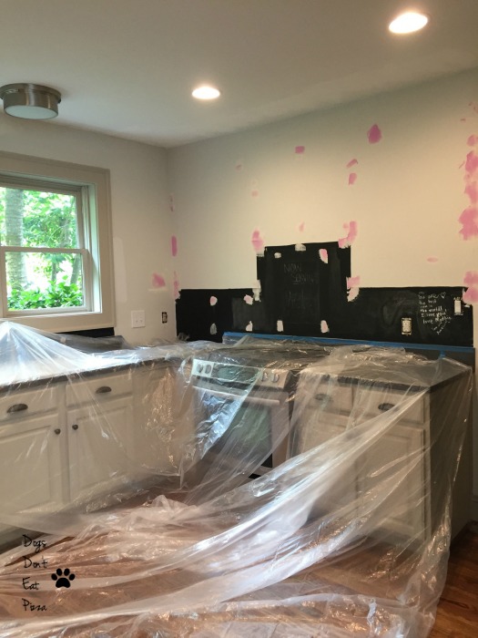 kitchen covered and ready for paint - how to prepare walls for painting - Dogs Don't Eat Pizza