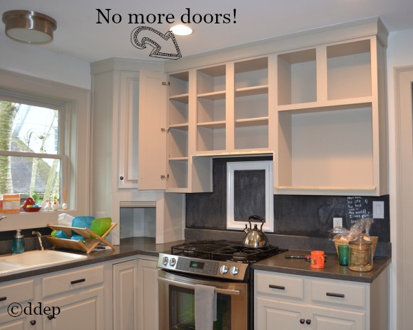 kitchen reno plan - first I removed the cabinet doors - Dogs Don't Eat Pizza