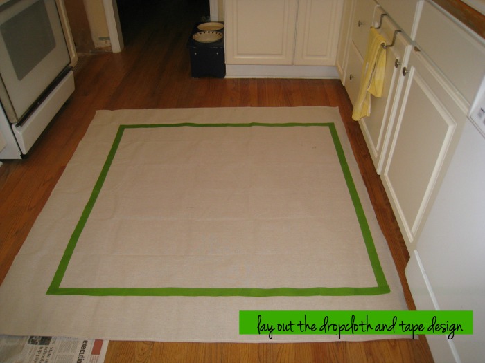 lay out dropcloth and tape off design - dropcloth curtain - Dogs Don't Eat Pizza