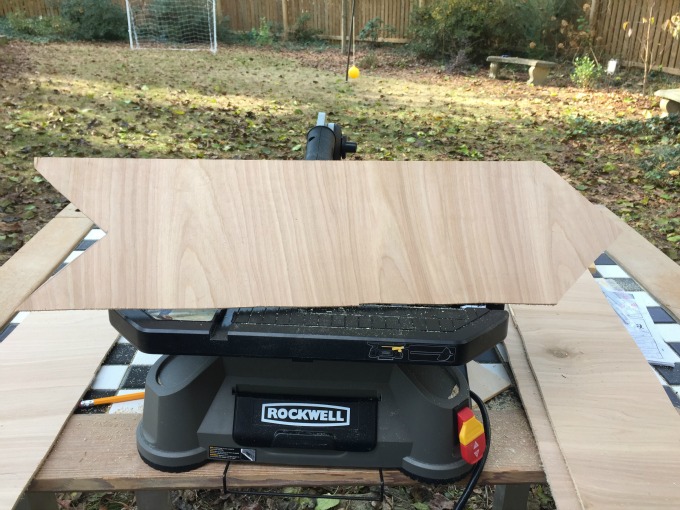 First arrow cut for the DIY direction sign post - thediybungalow.com