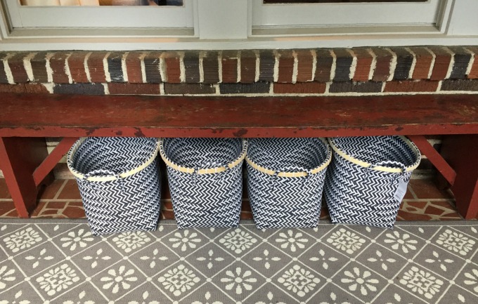 Front Porch Organization - baskets - thediybungalow.com