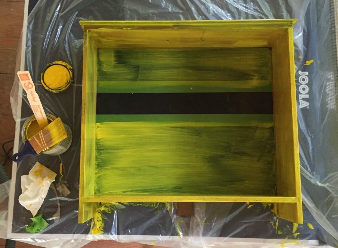 That time I made a bad decision to paint the drawer turned cabinet bright yellow without priming it separately - thediybungalow.com