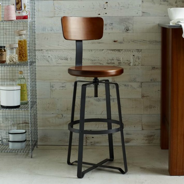 West Elm adjustable-rustic-industrial-stool - farmhouse look for less - thediybungalow.com