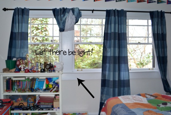 More light would come in without bulky bookcase and dark curtains - Dogs Don't Eat Pizza