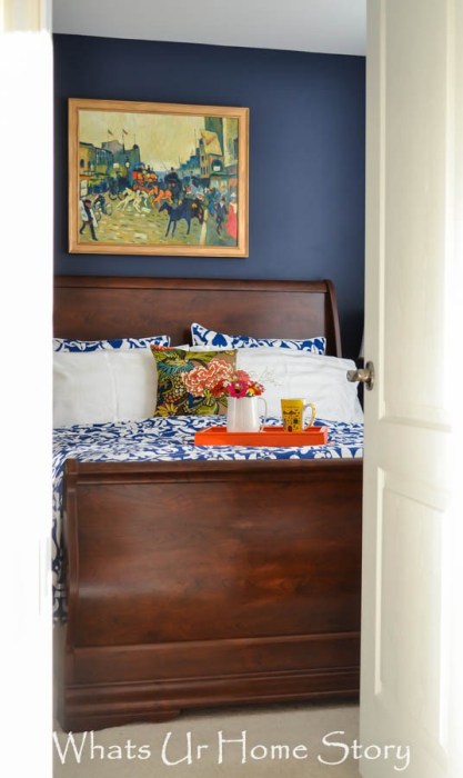 Navy-and-coral-bedroom - What's Ur Home Story - thediybungalow.com