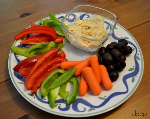 veggies, hummus, olives, and dip - back to school snacks - Dogs Don't Eat Pizza